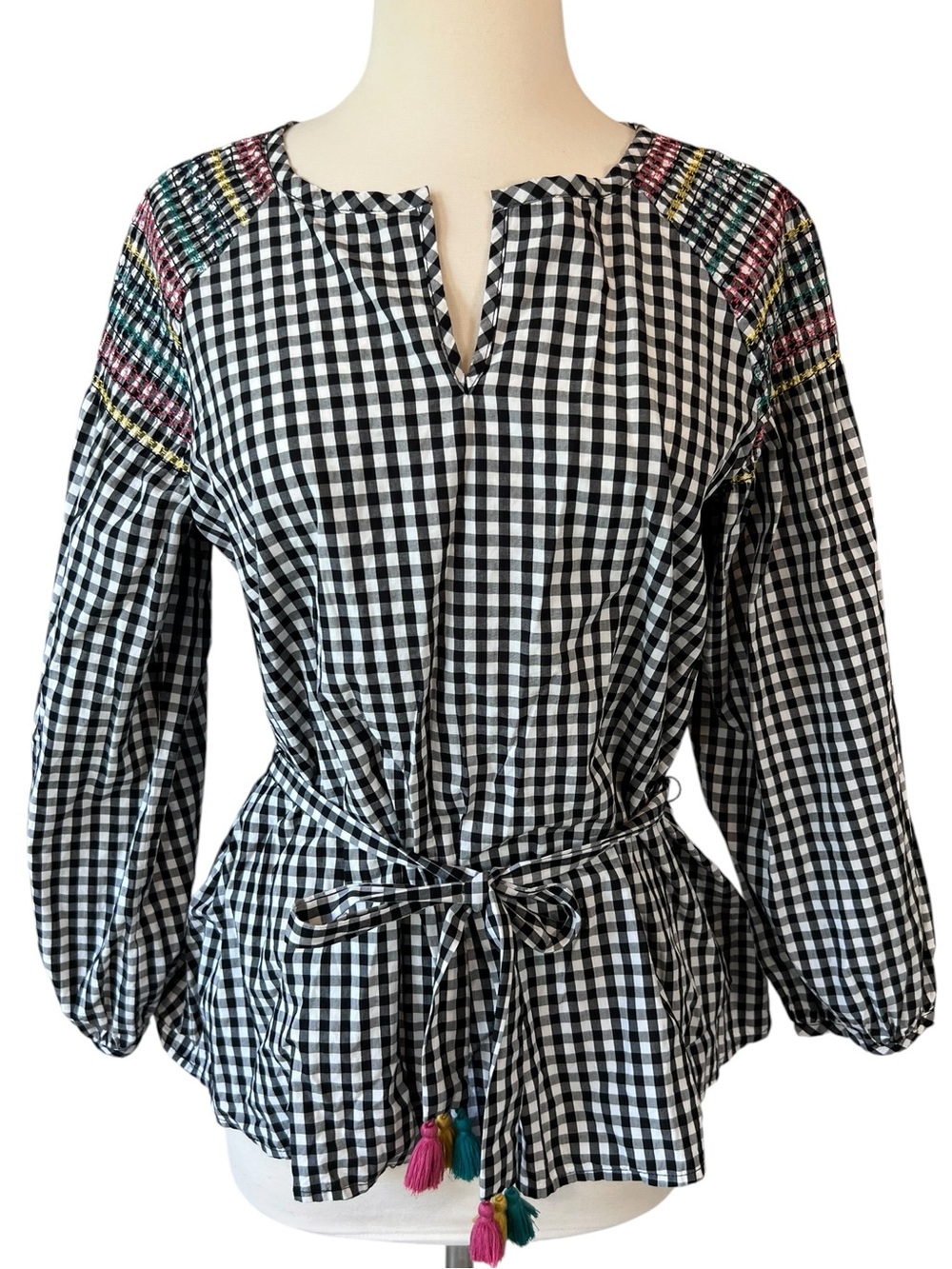 Madewell small Smocked Gingham Top Blouse